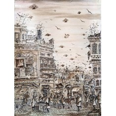 Ghazanfar Iqbal, 17 x 22 inch, Mixed Media On Canvas, Cityscape Painting, AC-GIQ-003 Ghazanfar Iqbal, 17 x 22 inch, Mixed Media On Canvas, Cityscape Painting, AC-GIQ-003